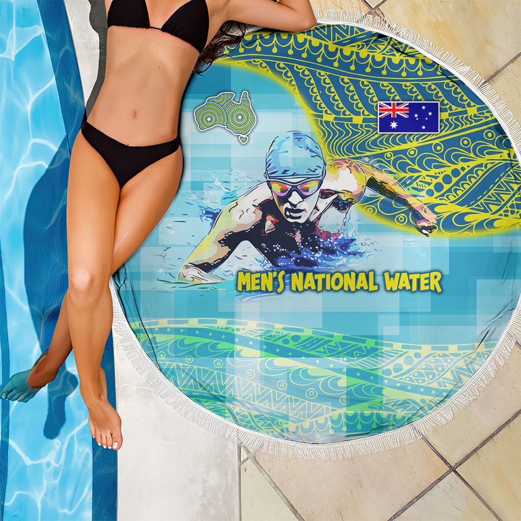 Australia Men National Water Polo Team Beach Blanket Aboriginal Dot Art Style Patriotic Aquatic Sport