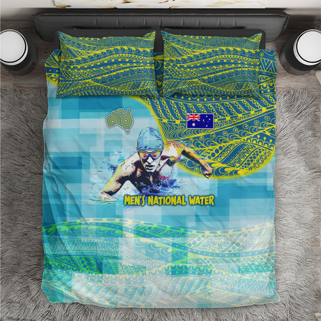 Australia Men National Water Polo Team Bedding Set Aboriginal Dot Art Style Patriotic Aquatic Sport
