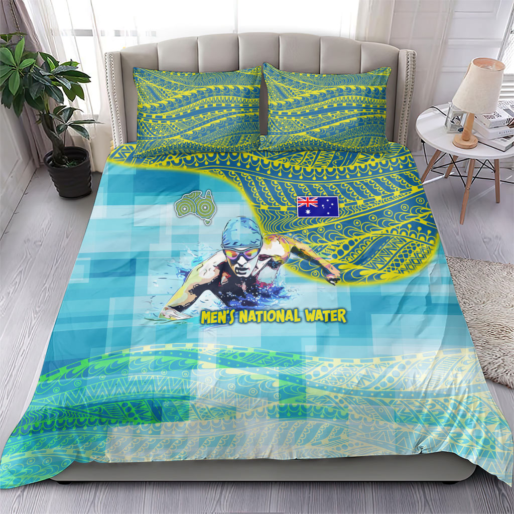 Australia Men National Water Polo Team Bedding Set Aboriginal Dot Art Style Patriotic Aquatic Sport