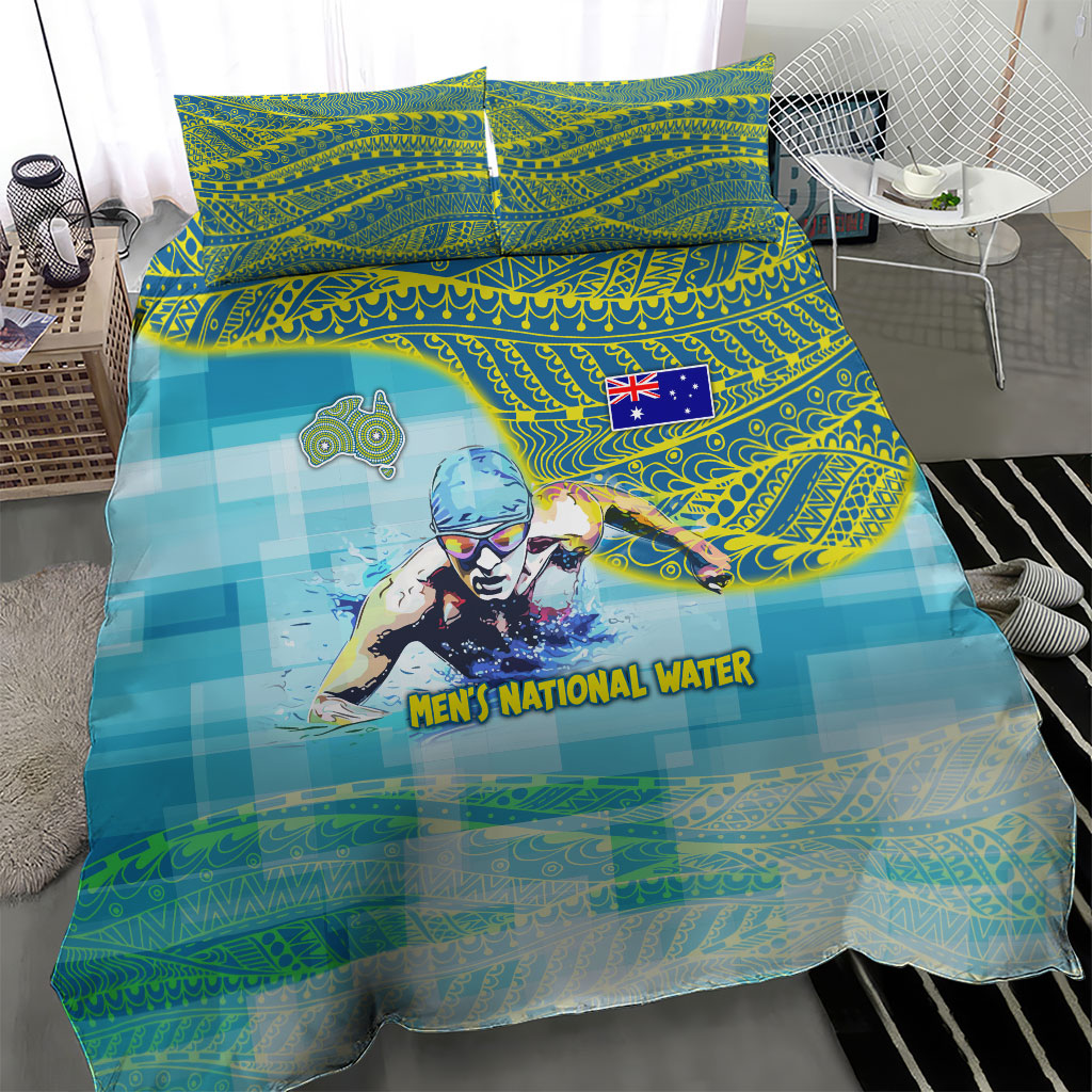 Australia Men National Water Polo Team Bedding Set Aboriginal Dot Art Style Patriotic Aquatic Sport