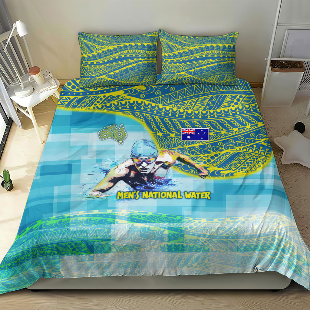 Australia Men National Water Polo Team Bedding Set Aboriginal Dot Art Style Patriotic Aquatic Sport