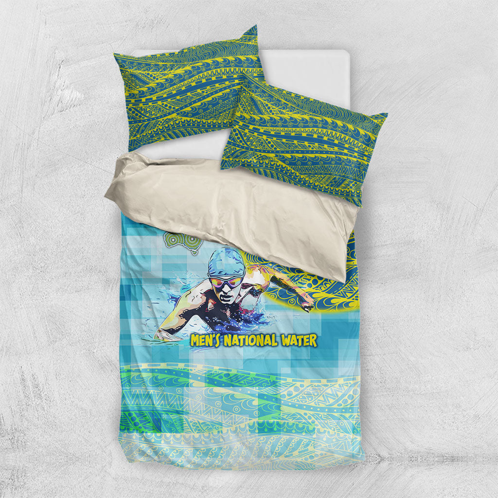 Australia Men National Water Polo Team Bedding Set Aboriginal Dot Art Style Patriotic Aquatic Sport