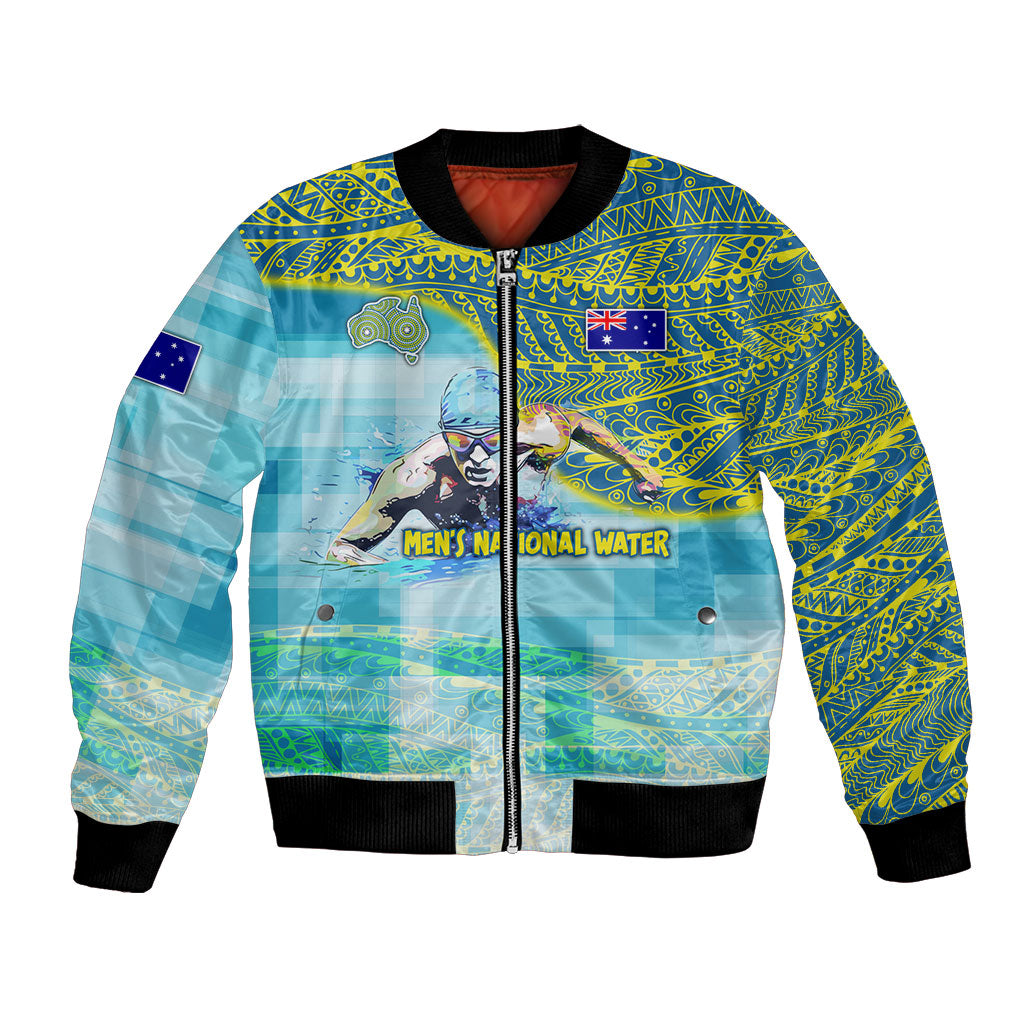 Australia Men National Water Polo Team Bomber Jacket Aboriginal Dot Art Style Patriotic Aquatic Sport