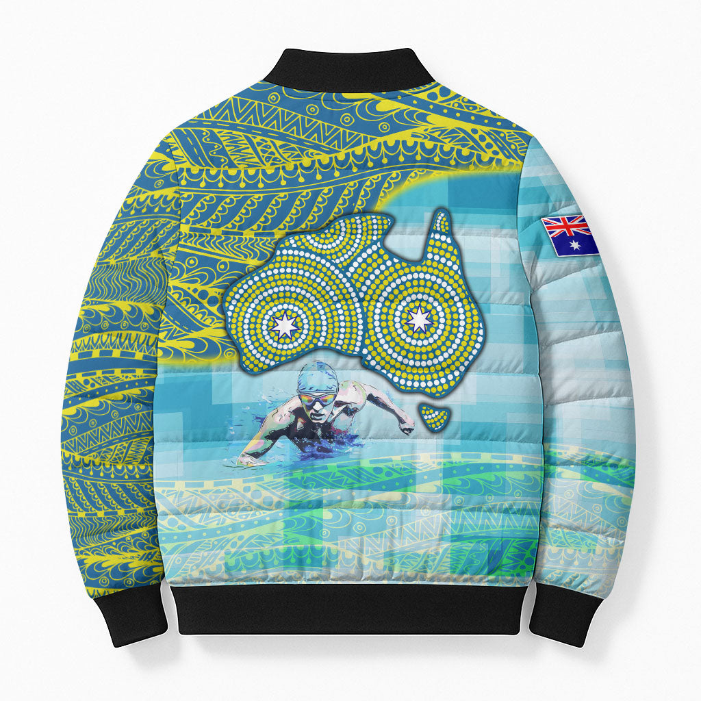 Australia Men National Water Polo Team Bomber Puffer Jacket Aboriginal Dot Art Style Patriotic Aquatic Sport