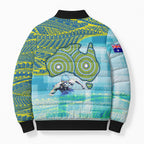 Australia Men National Water Polo Team Bomber Puffer Jacket Aboriginal Dot Art Style Patriotic Aquatic Sport