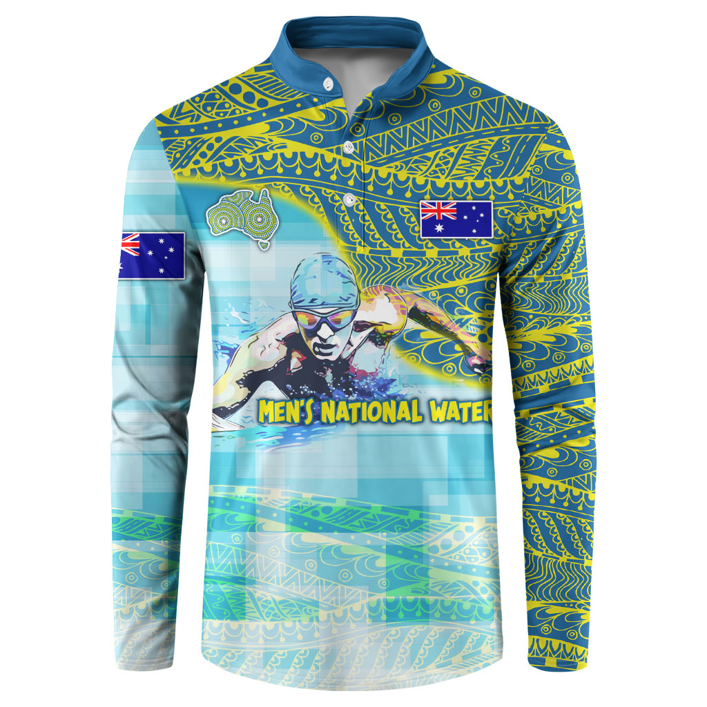 Australia Men National Water Polo Team Button Sweatshirt Aboriginal Dot Art Style Patriotic Aquatic Sport