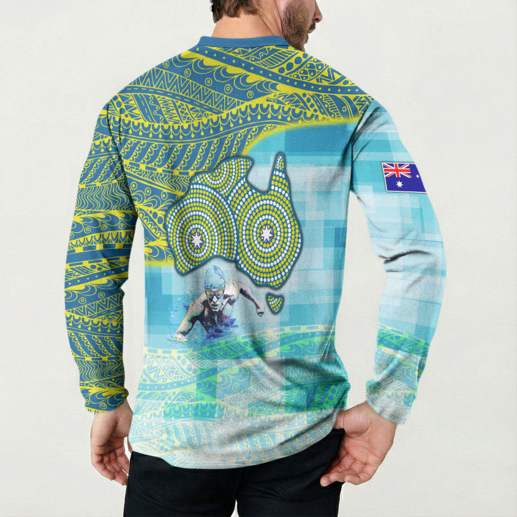 Australia Men National Water Polo Team Button Sweatshirt Aboriginal Dot Art Style Patriotic Aquatic Sport