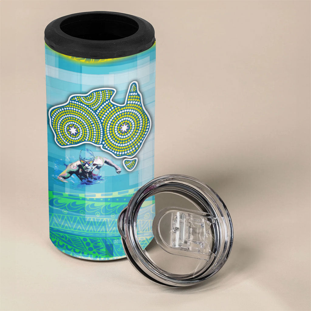 Australia Men National Water Polo Team 4 in 1 Can Cooler Tumbler Aboriginal Dot Art Style Patriotic Aquatic Sport