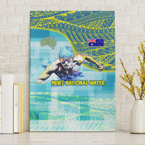 Australia Men National Water Polo Team Canvas Wall Art Aboriginal Dot Art Style Patriotic Aquatic Sport