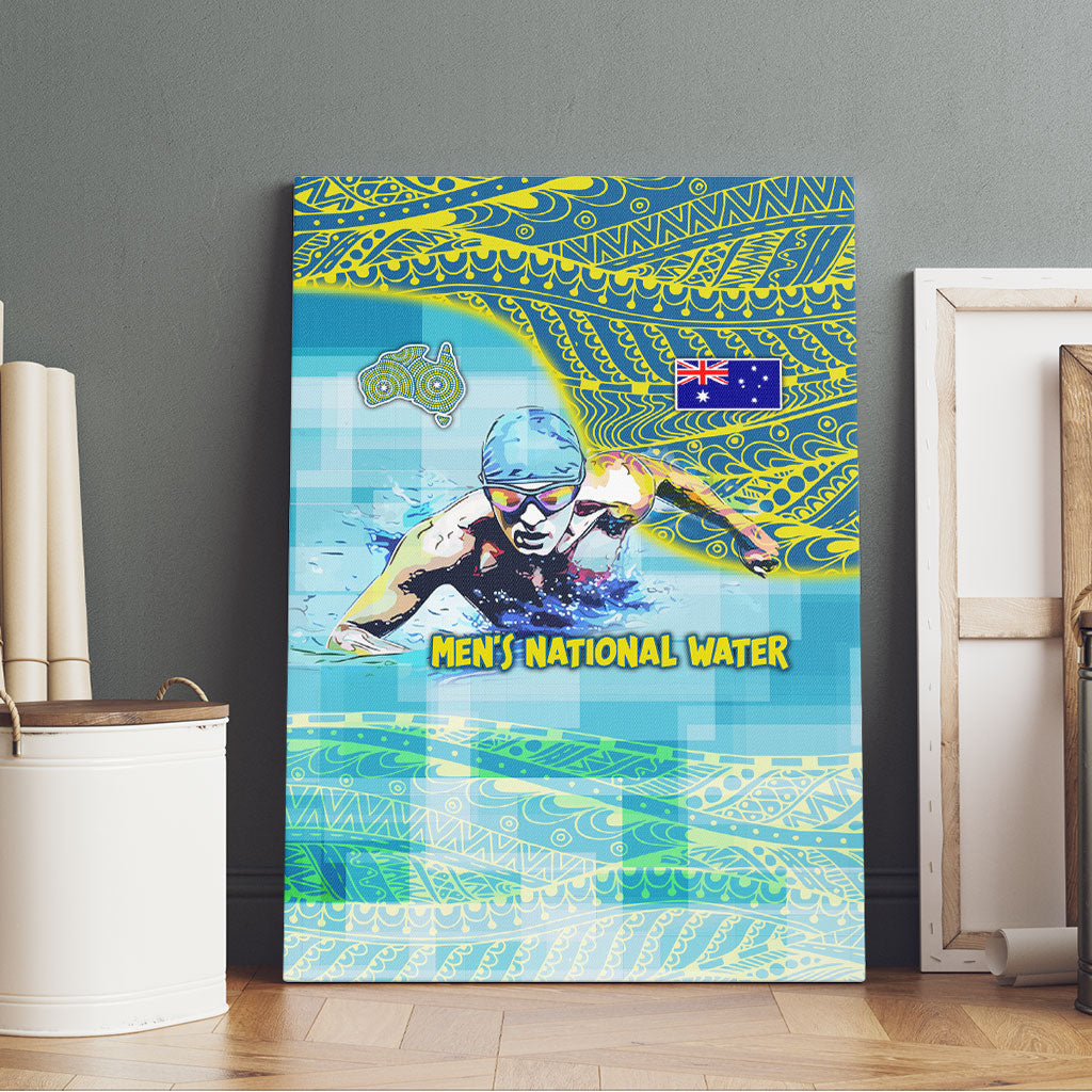 Australia Men National Water Polo Team Canvas Wall Art Aboriginal Dot Art Style Patriotic Aquatic Sport