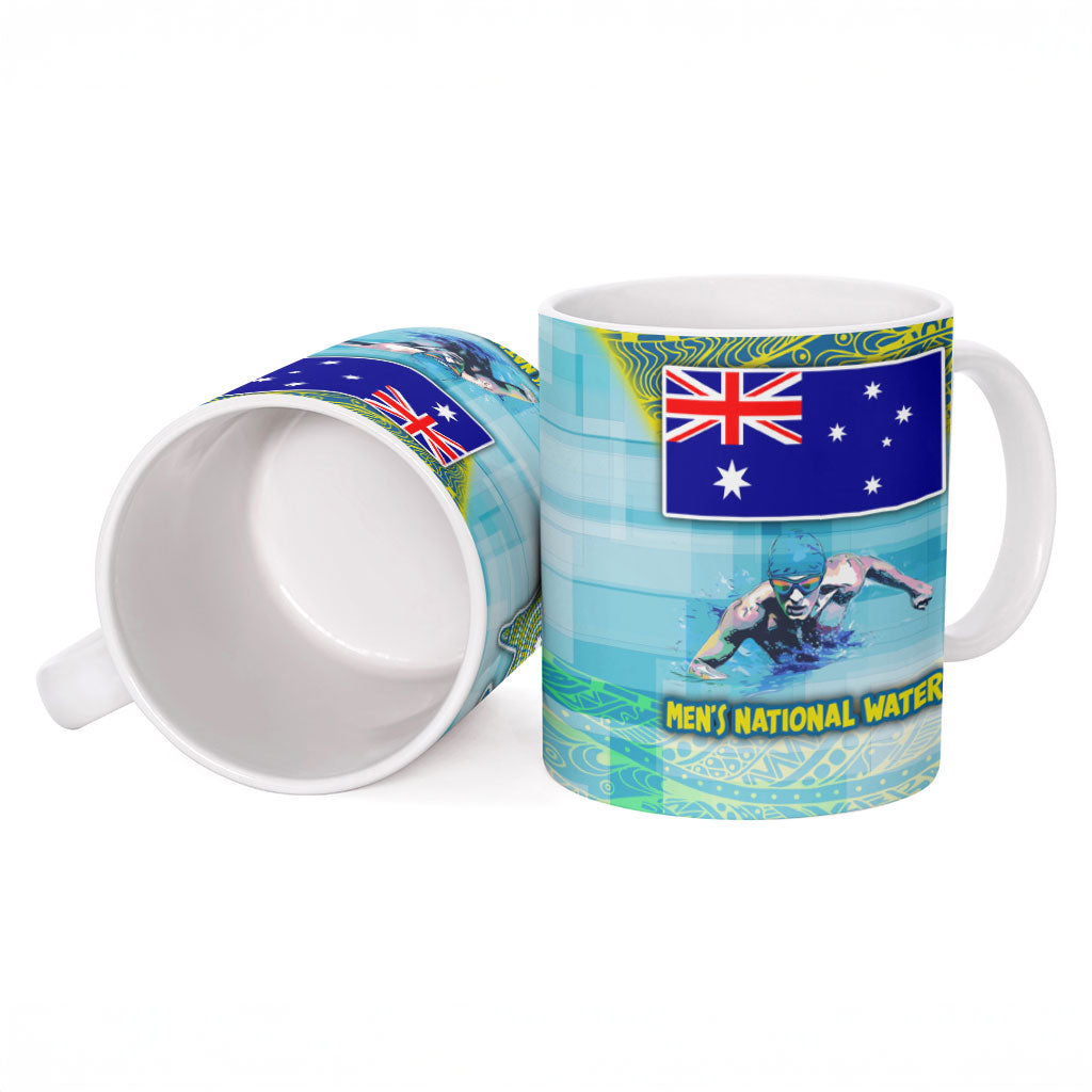 Australia Men National Water Polo Team Ceramic Mug Aboriginal Dot Art Style Patriotic Aquatic Sport