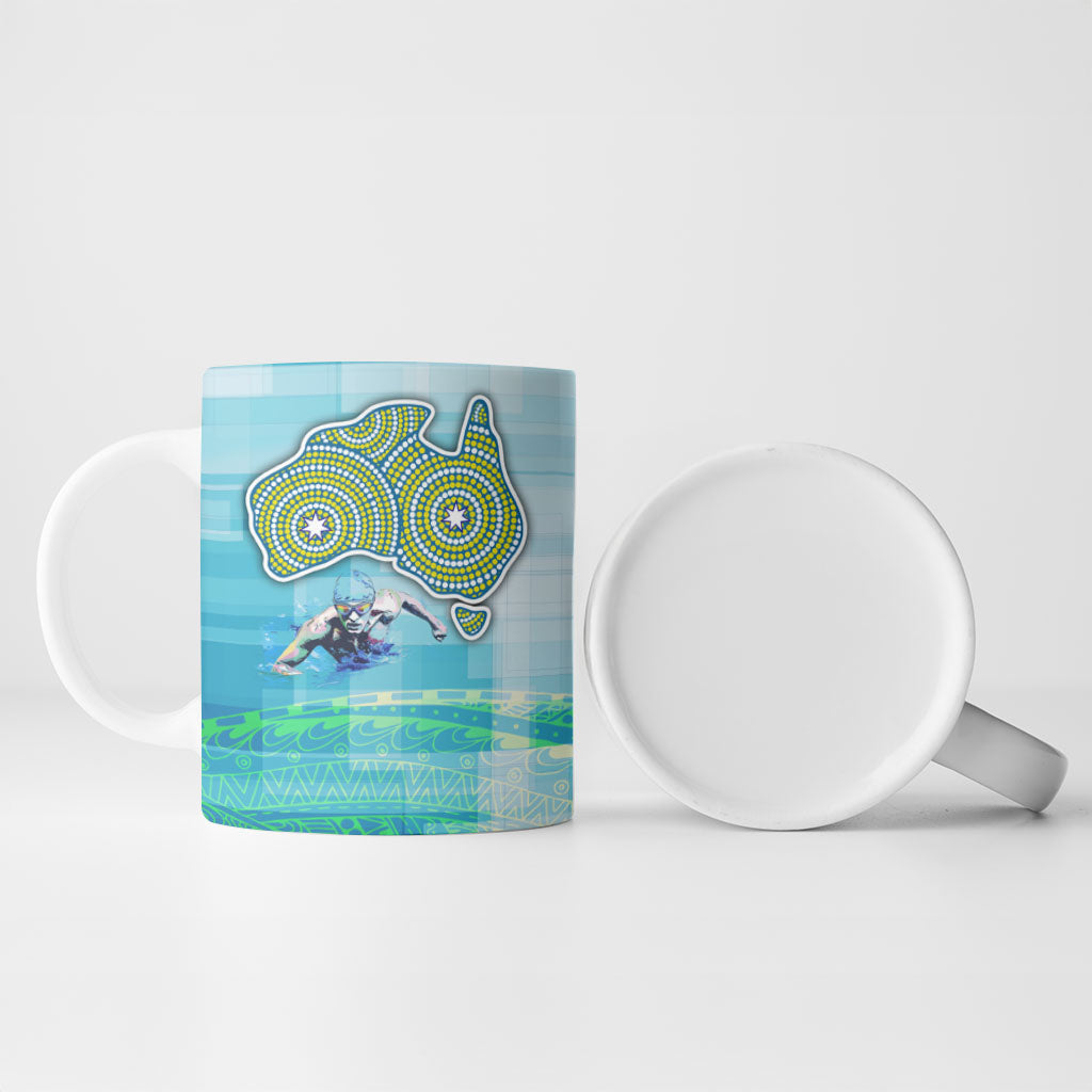 Australia Men National Water Polo Team Ceramic Mug Aboriginal Dot Art Style Patriotic Aquatic Sport