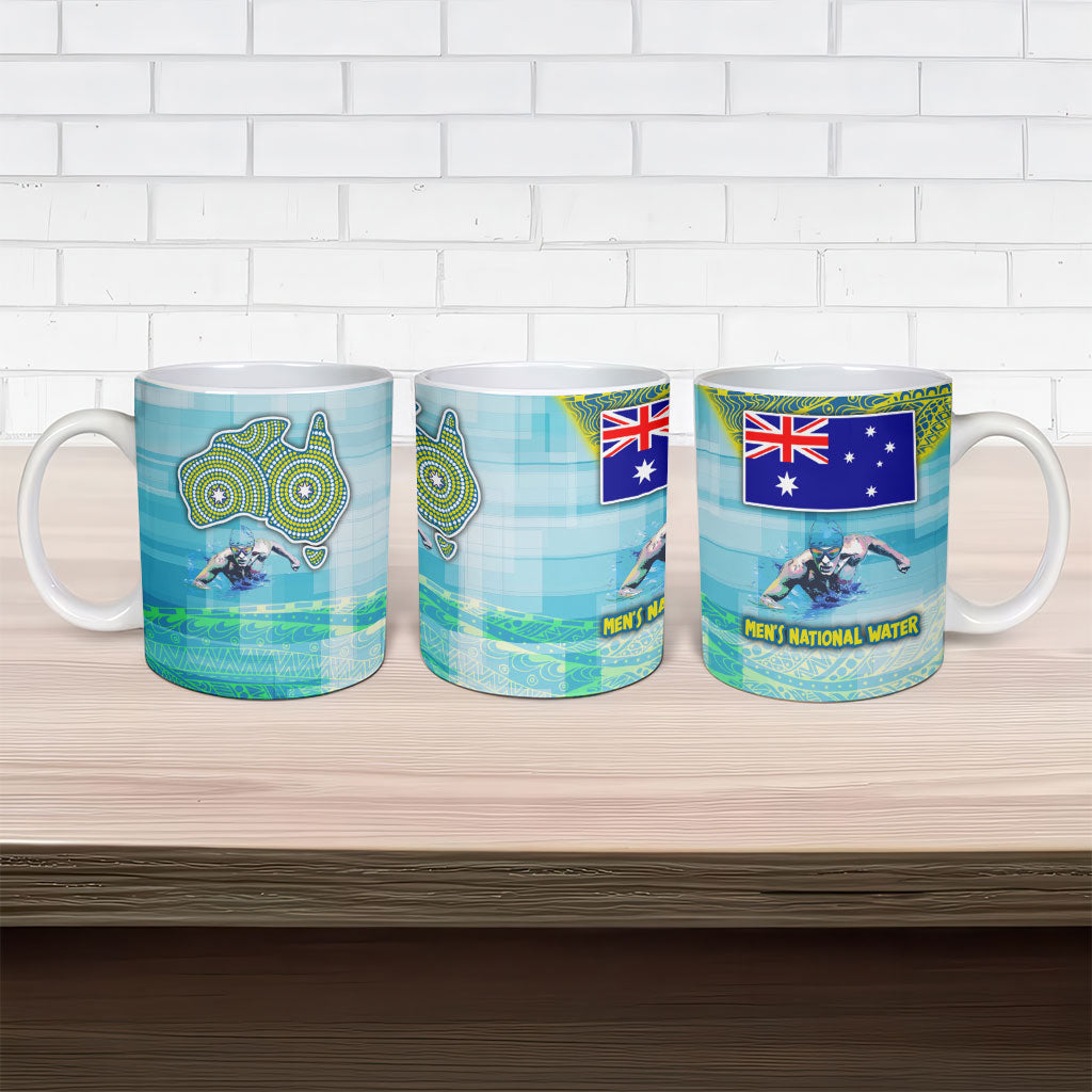 Australia Men National Water Polo Team Ceramic Mug Aboriginal Dot Art Style Patriotic Aquatic Sport