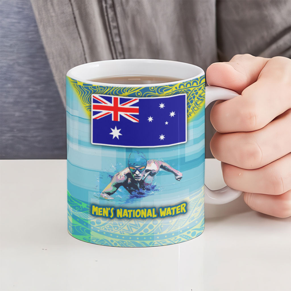 Australia Men National Water Polo Team Ceramic Mug Aboriginal Dot Art Style Patriotic Aquatic Sport