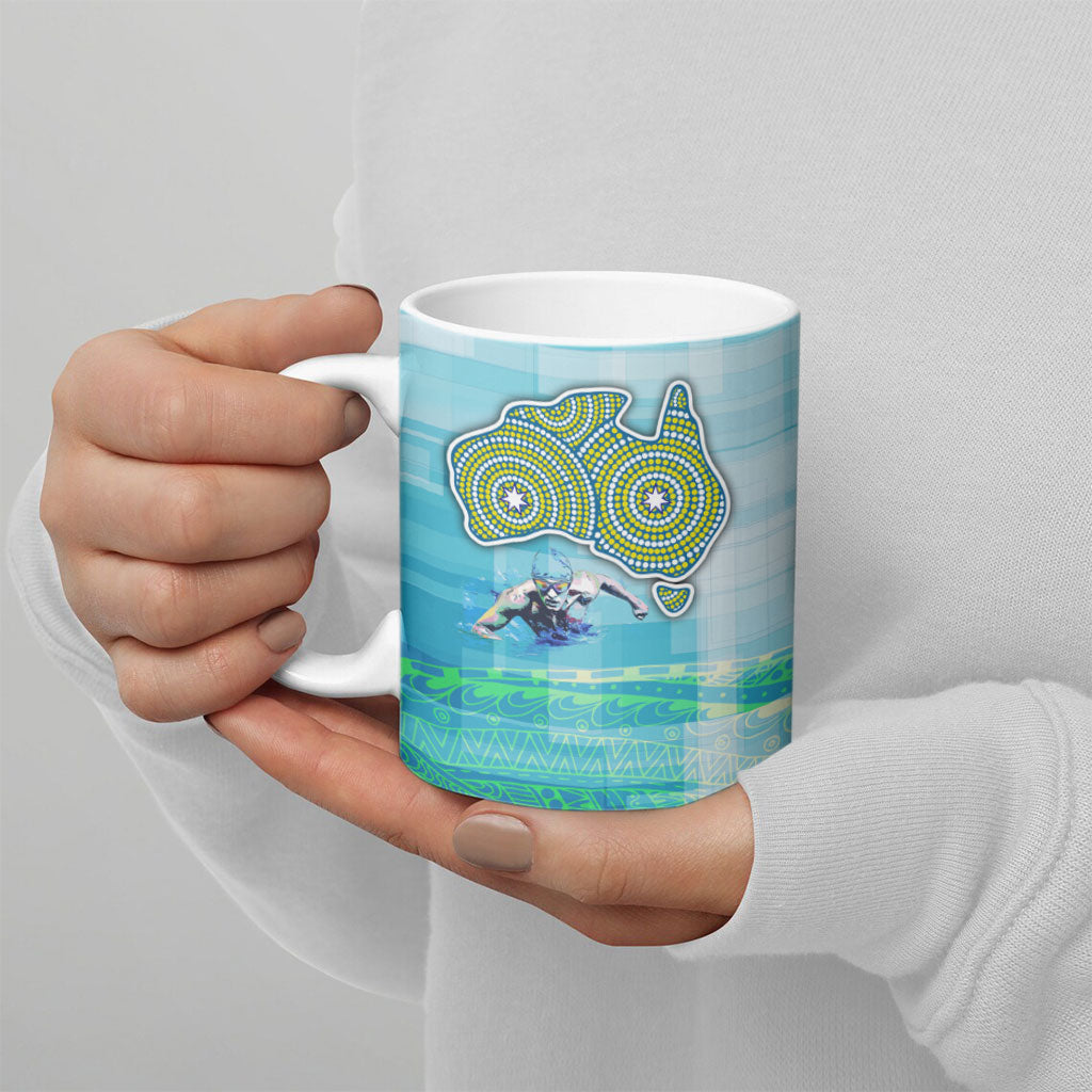 Australia Men National Water Polo Team Ceramic Mug Aboriginal Dot Art Style Patriotic Aquatic Sport
