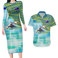 Australia Men National Water Polo Team Couples Matching Long Sleeve Bodycon Dress and Hawaiian Shirt Aboriginal Dot Art Style Patriotic Aquatic Sport