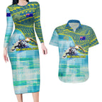 Australia Men National Water Polo Team Couples Matching Long Sleeve Bodycon Dress and Hawaiian Shirt Aboriginal Dot Art Style Patriotic Aquatic Sport