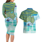 Australia Men National Water Polo Team Couples Matching Long Sleeve Bodycon Dress and Hawaiian Shirt Aboriginal Dot Art Style Patriotic Aquatic Sport