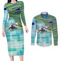 Australia Men National Water Polo Team Couples Matching Long Sleeve Bodycon Dress and Long Sleeve Button Shirt Aboriginal Dot Art Style Patriotic Aquatic Sport