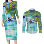 Australia Men National Water Polo Team Couples Matching Long Sleeve Bodycon Dress and Long Sleeve Button Shirt Aboriginal Dot Art Style Patriotic Aquatic Sport