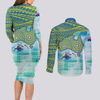 Australia Men National Water Polo Team Couples Matching Long Sleeve Bodycon Dress and Long Sleeve Button Shirt Aboriginal Dot Art Style Patriotic Aquatic Sport