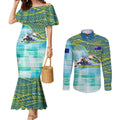 Australia Men National Water Polo Team Couples Matching Mermaid Dress and Long Sleeve Button Shirt Aboriginal Dot Art Style Patriotic Aquatic Sport