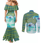Australia Men National Water Polo Team Couples Matching Mermaid Dress and Long Sleeve Button Shirt Aboriginal Dot Art Style Patriotic Aquatic Sport