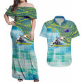 Australia Men National Water Polo Team Couples Matching Off Shoulder Maxi Dress and Hawaiian Shirt Aboriginal Dot Art Style Patriotic Aquatic Sport