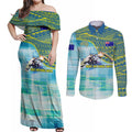 Australia Men National Water Polo Team Couples Matching Off Shoulder Maxi Dress and Long Sleeve Button Shirt Aboriginal Dot Art Style Patriotic Aquatic Sport