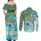 Australia Men National Water Polo Team Couples Matching Off Shoulder Maxi Dress and Long Sleeve Button Shirt Aboriginal Dot Art Style Patriotic Aquatic Sport
