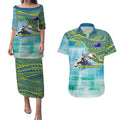 Australia Men National Water Polo Team Couples Matching Puletasi and Hawaiian Shirt Aboriginal Dot Art Style Patriotic Aquatic Sport