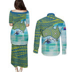 Australia Men National Water Polo Team Couples Matching Puletasi and Long Sleeve Button Shirt Aboriginal Dot Art Style Patriotic Aquatic Sport