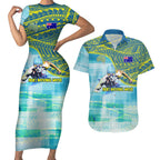 Australia Men National Water Polo Team Couples Matching Short Sleeve Bodycon Dress and Hawaiian Shirt Aboriginal Dot Art Style Patriotic Aquatic Sport