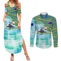 Australia Men National Water Polo Team Couples Matching Summer Maxi Dress and Long Sleeve Button Shirt Aboriginal Dot Art Style Patriotic Aquatic Sport