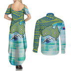 Australia Men National Water Polo Team Couples Matching Summer Maxi Dress and Long Sleeve Button Shirt Aboriginal Dot Art Style Patriotic Aquatic Sport