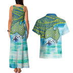Australia Men National Water Polo Team Couples Matching Tank Maxi Dress and Hawaiian Shirt Aboriginal Dot Art Style Patriotic Aquatic Sport