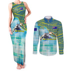 Australia Men National Water Polo Team Couples Matching Tank Maxi Dress and Long Sleeve Button Shirt Aboriginal Dot Art Style Patriotic Aquatic Sport