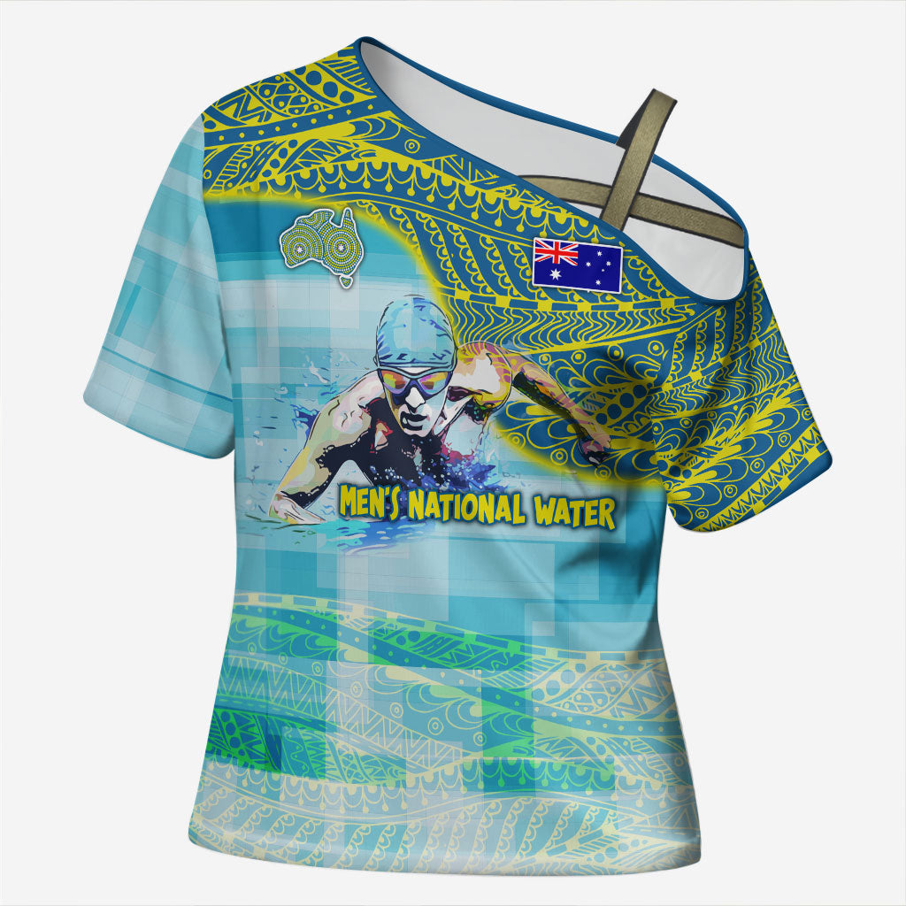 Australia Men National Water Polo Team Cross Shoulder Shirt Aboriginal Dot Art Style Patriotic Aquatic Sport