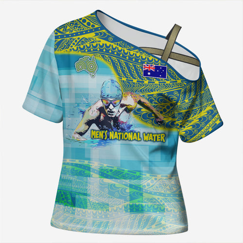 Australia Men National Water Polo Team Cross Shoulder Shirt Aboriginal Dot Art Style Patriotic Aquatic Sport