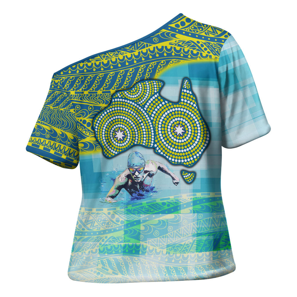 Australia Men National Water Polo Team Cross Shoulder Shirt Aboriginal Dot Art Style Patriotic Aquatic Sport
