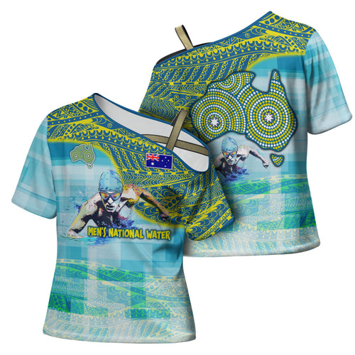 Australia Men National Water Polo Team Cross Shoulder Shirt Aboriginal Dot Art Style Patriotic Aquatic Sport