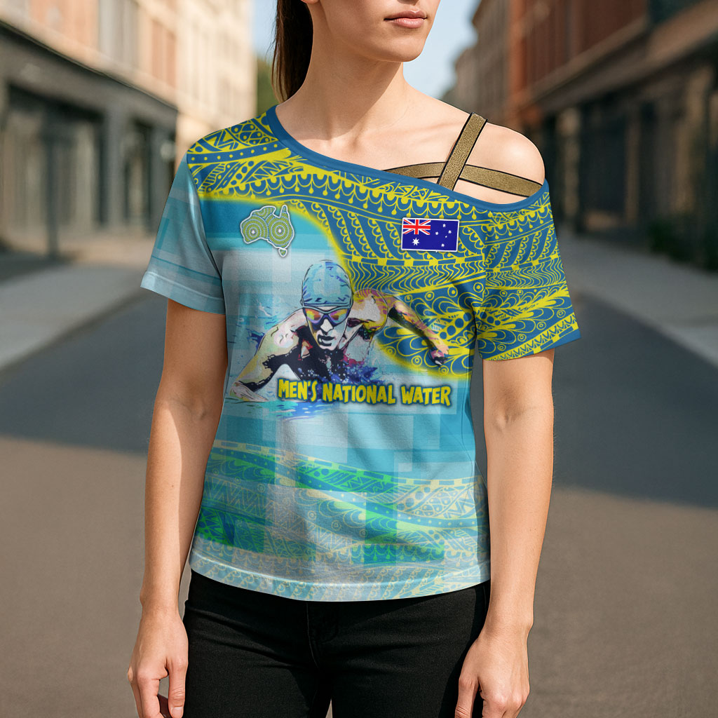 Australia Men National Water Polo Team Cross Shoulder Shirt Aboriginal Dot Art Style Patriotic Aquatic Sport