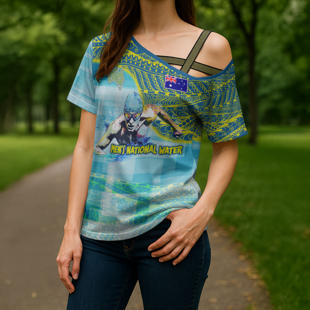 Australia Men National Water Polo Team Cross Shoulder Shirt Aboriginal Dot Art Style Patriotic Aquatic Sport