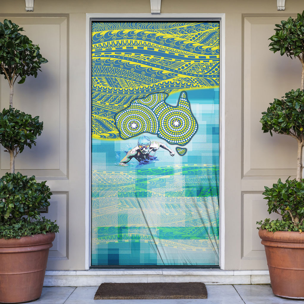 Australia Men National Water Polo Team Door Cover Aboriginal Dot Art Style Patriotic Aquatic Sport