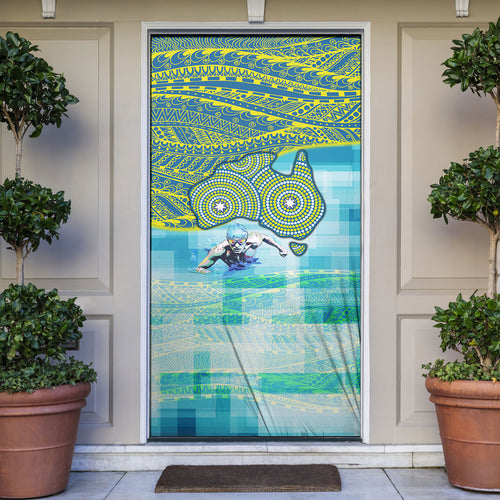 Australia Men National Water Polo Team Door Cover Aboriginal Dot Art Style Patriotic Aquatic Sport
