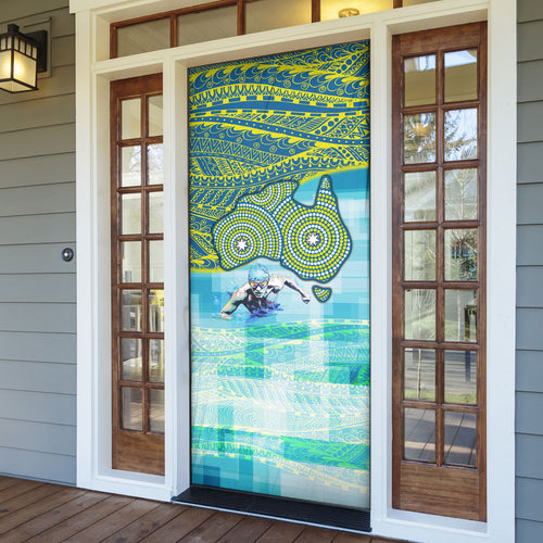Australia Men National Water Polo Team Door Cover Aboriginal Dot Art Style Patriotic Aquatic Sport