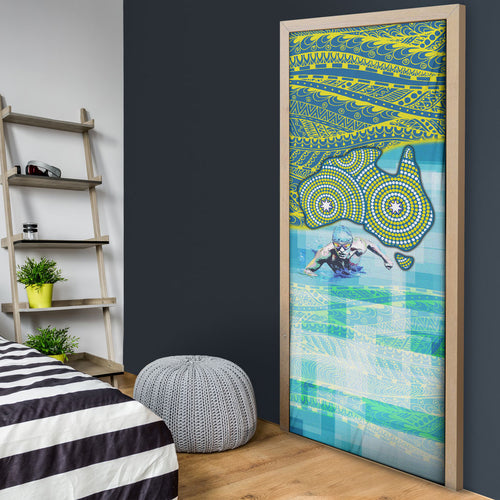 Australia Men National Water Polo Team Door Cover Aboriginal Dot Art Style Patriotic Aquatic Sport