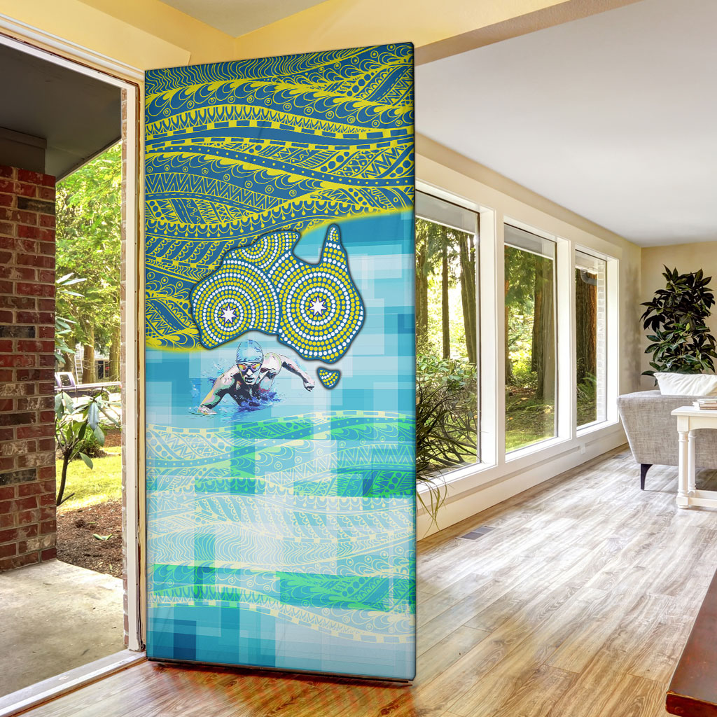 Australia Men National Water Polo Team Door Cover Aboriginal Dot Art Style Patriotic Aquatic Sport
