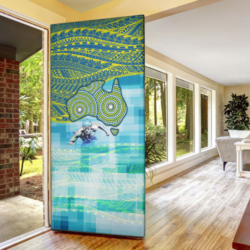 Australia Men National Water Polo Team Door Cover Aboriginal Dot Art Style Patriotic Aquatic Sport