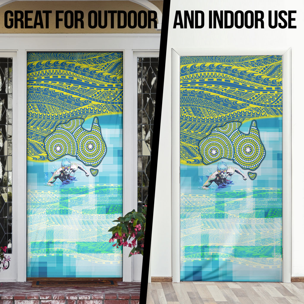 Australia Men National Water Polo Team Door Cover Aboriginal Dot Art Style Patriotic Aquatic Sport